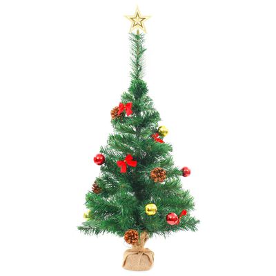 vidaXL 人工プレライトクリスマスツリー オーナメント付き グリーン 64cm