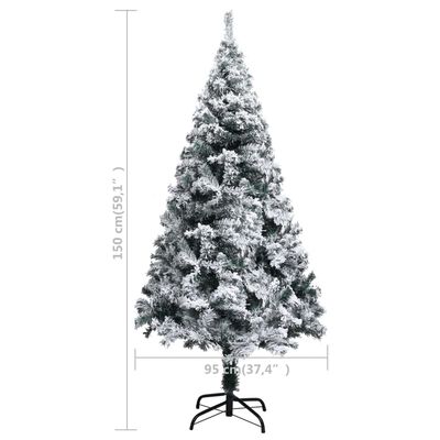 vidaXL フェイククリスマスツリー 雪付き グリーン 150cm PVC製