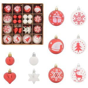 vidaXL クリスマスオーナメントセット 40 個 赤と白 &Oslash; 6 cm プラスチック LED