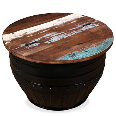 vidaXL コーヒーテーブル 無垢の再生木材 ブラック 樽型