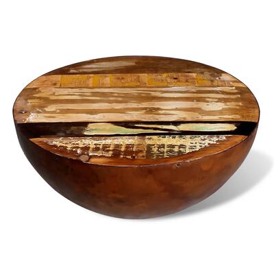 vidaXL コーヒーテーブル スチール製ベース付き ボウル型 無垢の再生木材