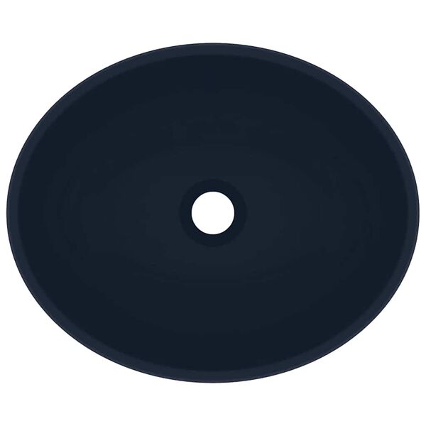 vidaXL ラグジュアリー 洗面器 楕円型 マットダークブルー 40x33cm セラミック製