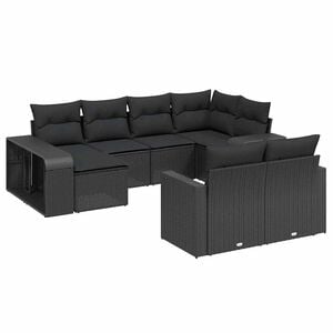 vidaXL 10点セット ガーデンソファセット クッション付き ブラック ポリラタン