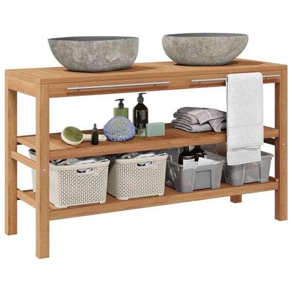 vidaXL 洗面化粧台 無垢のチーク材 大理石製の洗面器付き