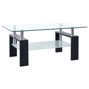 vidaXL コーヒーテーブル ブラック＆透明 95x55x40cm 強化ガラス製