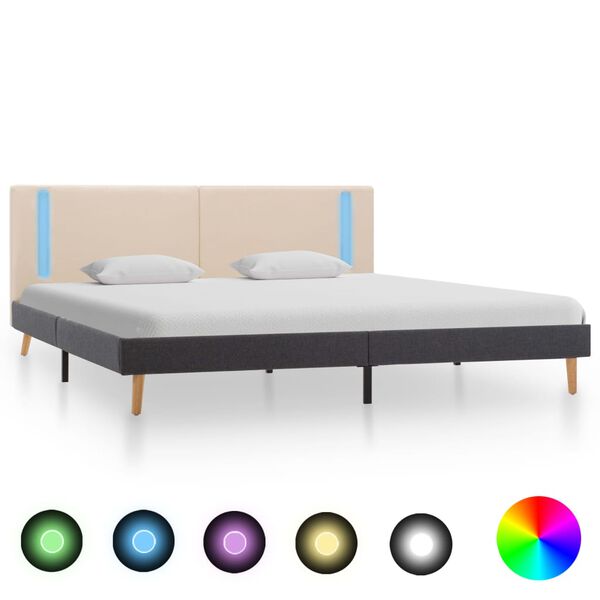 vidaXL ベッドフレーム LEDライト付き クリーム＆ダークグレー 布製 180x200cm