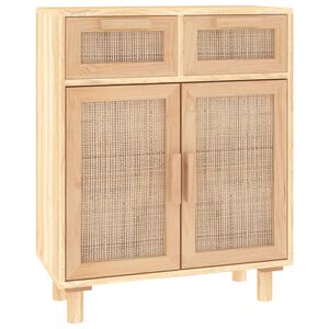 vidaXL サイドボード ブラウン 60x30x75 cm パイン無垢材＆天然ラタン