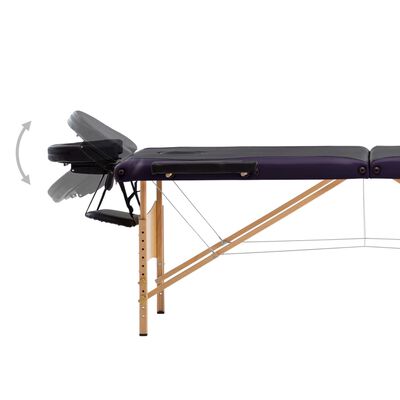vidaXL 折りたたみ式マッサージテーブル 三つ折り 木製フレーム ブラック＆パープル