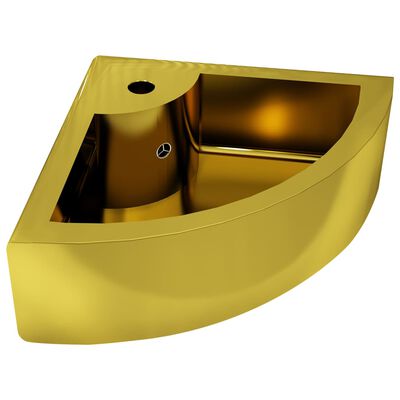 vidaXL 洗面ボウル オーバーフロー付き 45x32x12.5cm セラミック製 ゴールド