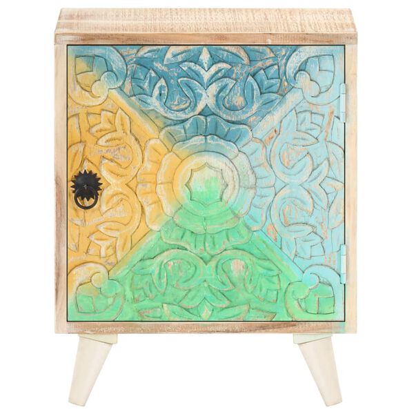 vidaXL ベッドサイドキャビネット 彫刻デザイン 40x30x50cm アカシア無垢材