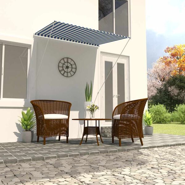 vidaXL 引き込み式オーニング 150x150cm ブルー＆ホワイト