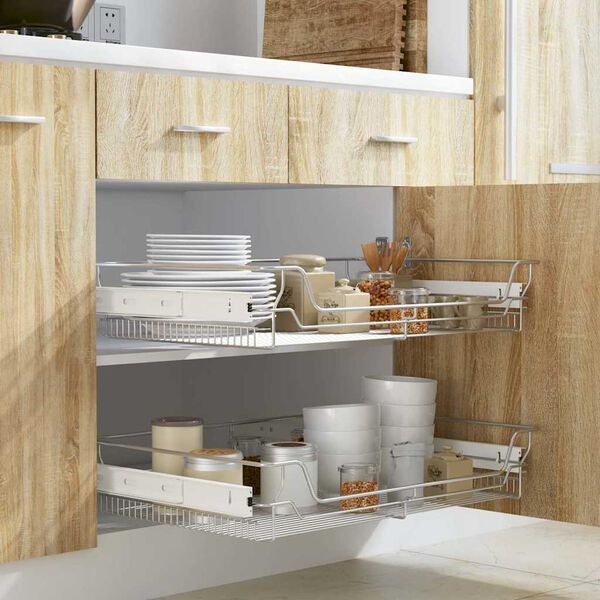 vidaXL 引き出し式 ワイヤーバスケット 2点 シルバー 800 mm