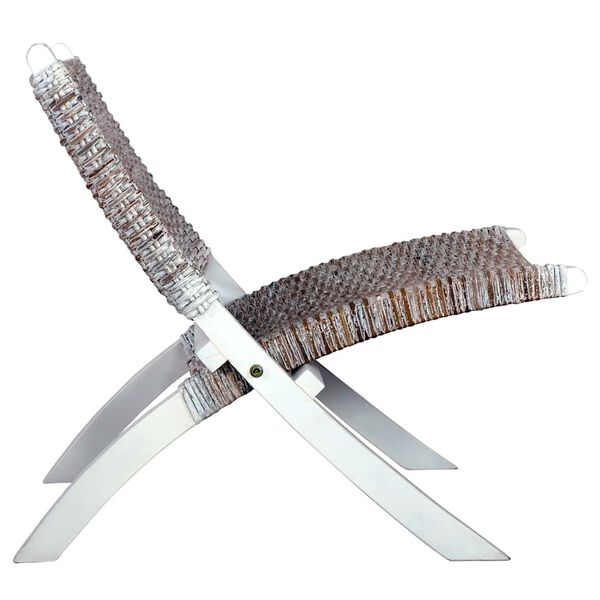 vidaXL リラックスチェア ホワイト 天然クブ籐＆マホガニー無垢材