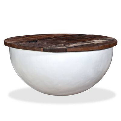 vidaXL コーヒーテーブル 無垢の再生木材 ホワイト ボウル型