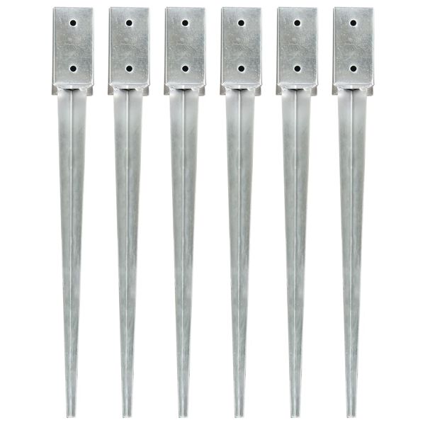 vidaXL グラウンドスパイク 6点 シルバー 7x7x75cm 亜鉛メッキ鋼製