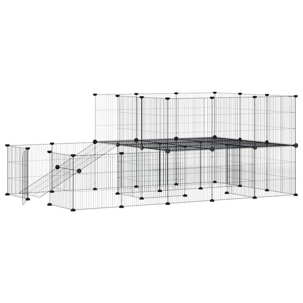vidaXL ペットケージ パネル44枚 扉付き ブラック 35x35cm スチール