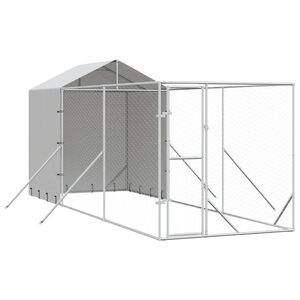 vidaXL 屋外犬小屋 屋根付き シルバー 2x6x2.5 m 亜鉛メッキ鋼製