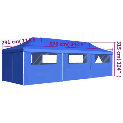 vidaXL 折りたたみ式ポップアップパーティーテント 側壁8枚付 3 x 9 m ブルー