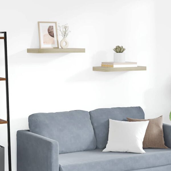 vidaXL フローティングウォールシェルフ 2点 オーク 50x23x3.8cm MDF