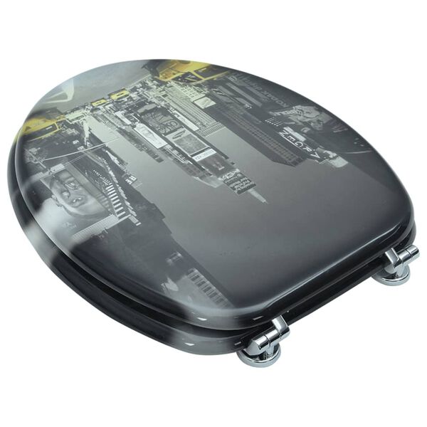 vidaXL MDF製ふた付き便座 ニューヨークデザイン