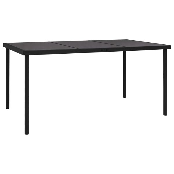 vidaXL 313094 vidaXL Garden Table with Glass Tabletop Black 150x90x74 cm Steel