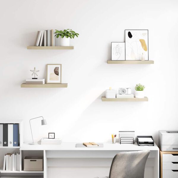 vidaXL フローティングウォールシェルフ 4点 オーク 60x23.5x3.8cm MDF