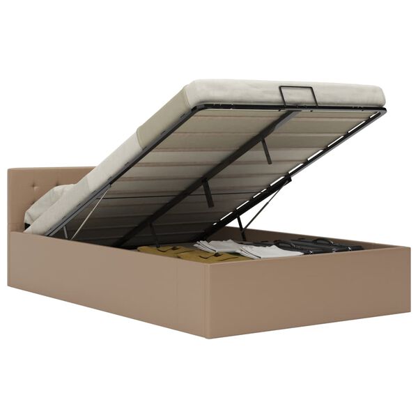 vidaXL 油圧式収納ベッドフレーム カプチーノ 合成皮革製 140x200cm