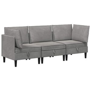 vidaXL リビングルーム家具セット クッション付き ストレージ付き 3 pcs ライトグレー ベルベット