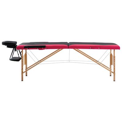 vidaXL 折りたたみ式マッサージテーブル 二つ折り 木製 ブラック＆ピンク