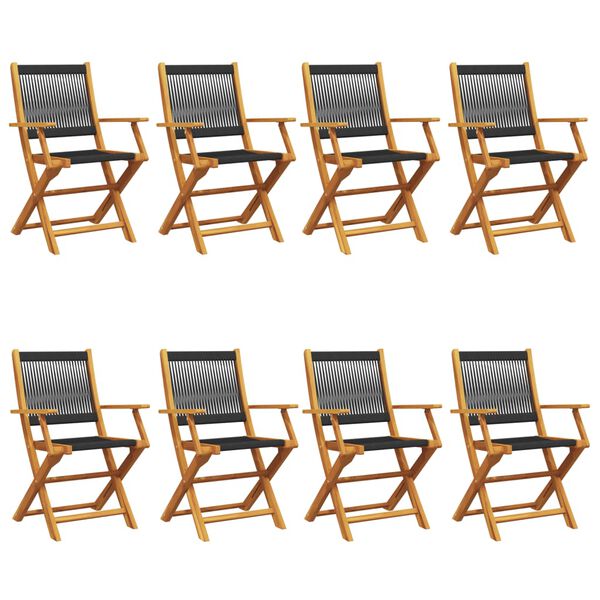 vidaXL 折りたたみガーデンチェア 8点セット ブラック アカシア無垢材