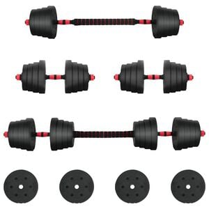 vidaXL 2-in-1ダンベルセット 40 kg 黒と赤 セメントと鉄砂 132 x 21 x 21 cm