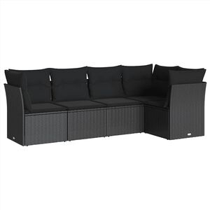 vidaXL 屋外ソファ5点セット クッション付き ブラック ポリラタン製