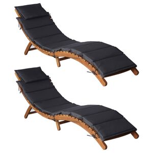 vidaXL サンラウンジャー クッション付 2点セット ダークグレー アカシア無垢材