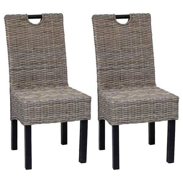 vidaXL ダイニングチェア 2点 クブ籐＆マンゴーウッド