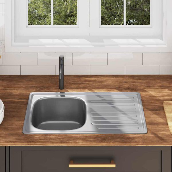 vidaXL キッチンシンク 沪過器＆排水トラップ付き ステンレススチール製