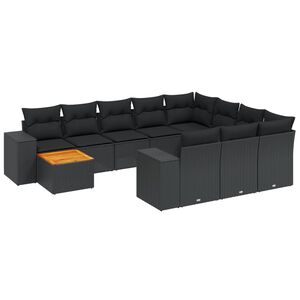 vidaXL 11ピース ガーデンソファセット クッション付き ブラック ポリラタン