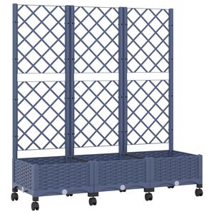 vidaXL トレリス＆車輪付きガーデンプランター ブルーグレー 120 x 40 x 131.5 cm PP