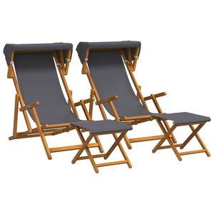 vidaXL デッキチェア 4 pcs 3 ポジション ソリッドユーカリウッド グレー