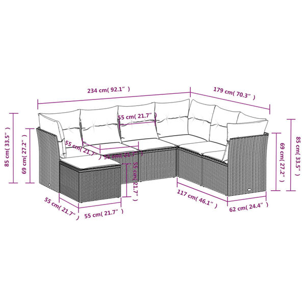 vidaXL 7点セット ガーデンソファセット クッション付き ブラック ポリラタン