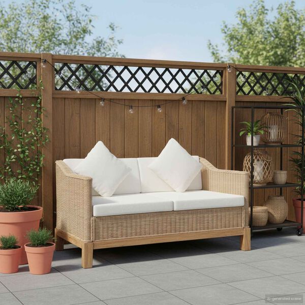 vidaXL 2人掛けソファ クッション付き 天然ラタン製