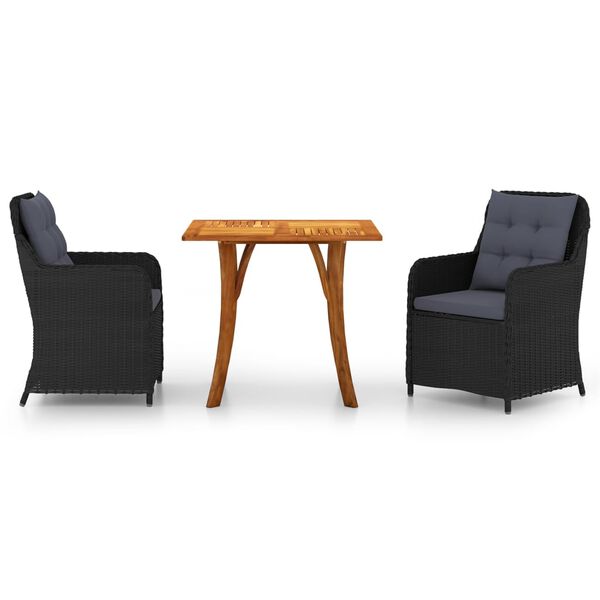 vidaXL ガーデンダイニング3点セット ブラック