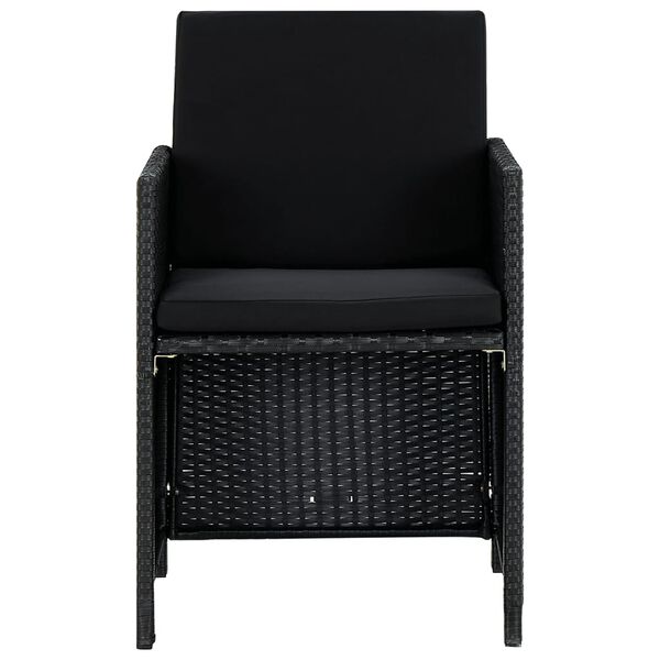 vidaXL 屋外ダイニング9点セット クッション付き ポリラタン製 ブラック