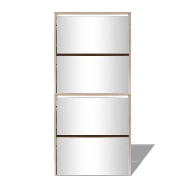 vidaXL シューズキャビネット 4段 ミラー付き 63x17x134cm オーク