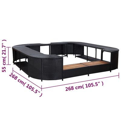vidaXL 正方形スパサラウンド (浴槽周り家具) ブラック 268x268x55cm ポリラタン製
