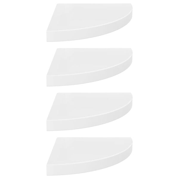 vidaXL フローティングコーナーシェルフ 4点 ハイグロスホワイト 35x35x3.8cm MDF