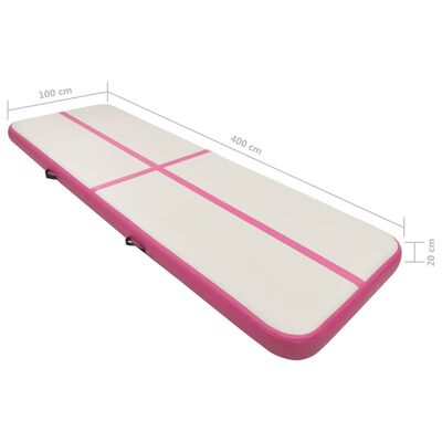 vidaXL エア体操マット ポンプ付き 400x100x20cm PVC製 ピンク