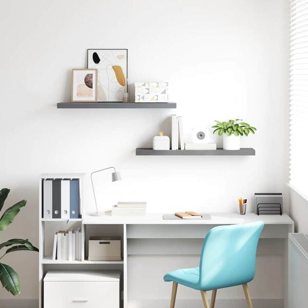 vidaXL フローティングウォールシェルフ 2点 グレー 90x23.5x3.8cm MDF