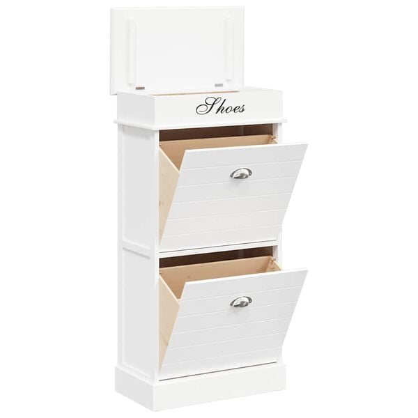 vidaXL シューズキャビネット ホワイト 50x28x98cm 桐材