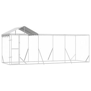 vidaXL 屋外犬小屋 屋根付き シルバー 6x2x2.5 m 亜鉛メッキ鋼製