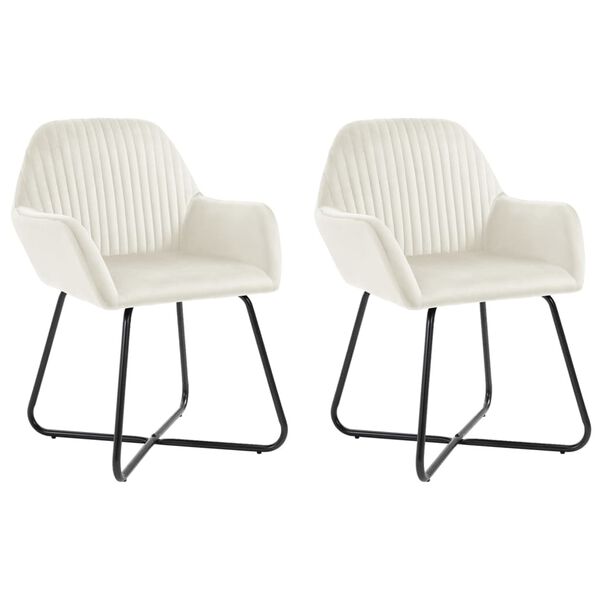 vidaXL ダイニングチェア 2点 クリーム ベルベット製